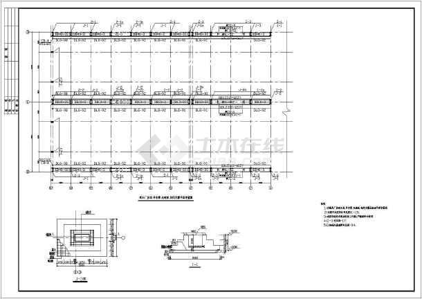 单层三跨度工业厂房施工cad平面布置方案图(10t电动葫芦)