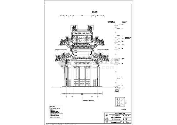 著名庙内古建筑四角碑亭结构cad施工图