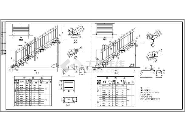 钢结构楼梯走廊施工cad平立面设计方案图热轧轻型槽钢对焊箱形柱梁