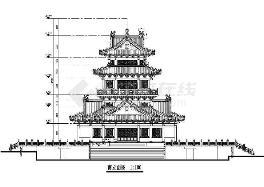 经典中式古建筑八角楼建筑设计cad施工平立剖面方案图纸,供大家下载