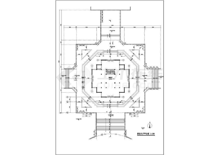 经典中式古建筑四层八角楼建筑设计cad施工平立剖面方案图纸