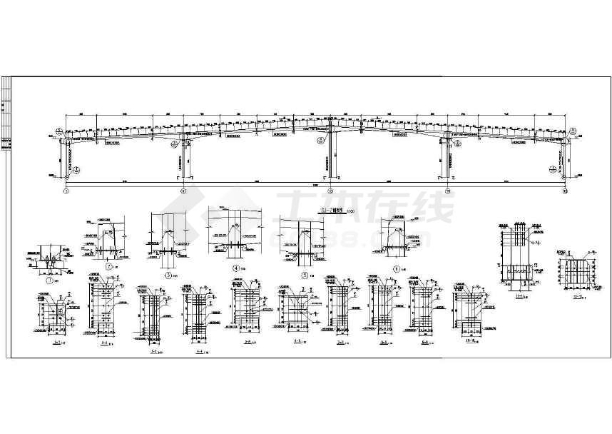 100多米大跨度厂房钢施工设计cad布置方案图纸
