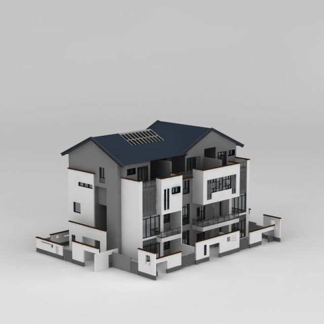新中式徽派别墅建筑3d模型下载