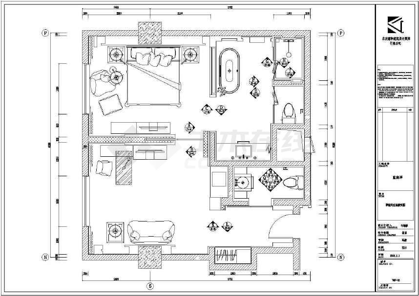 北京小户型二居室正方形户型样板房装饰装修设计cad平面布置方案图(8