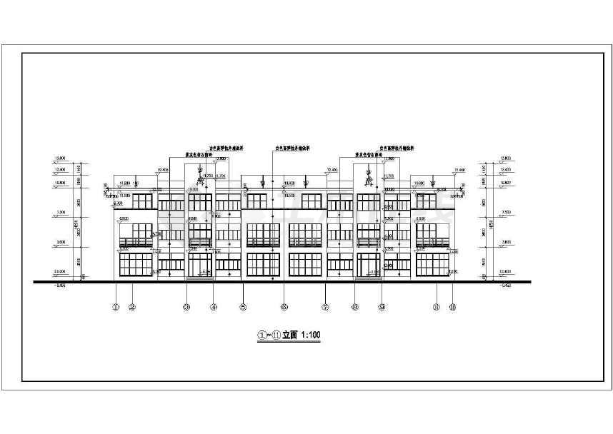 【建筑面积1480平】三层公路服务区办公楼建筑纸-多层建筑图