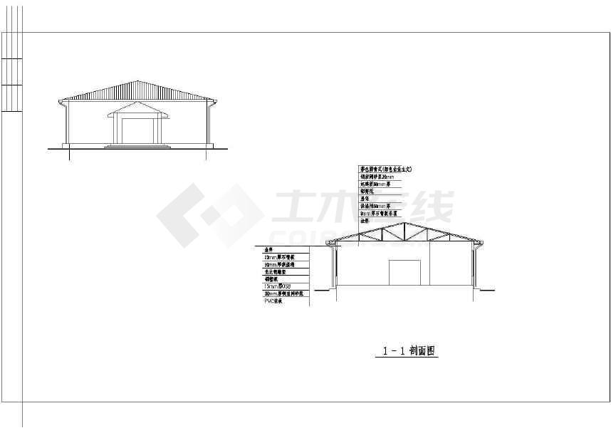 图纸设计非常详细,包括建筑立面图,剖面图,平面图,屋顶平面图,基础