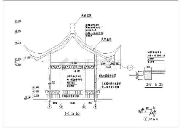钢筋混凝土六角亭建筑设计cad构造详图