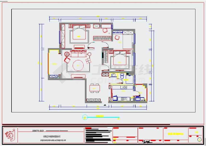 简欧风格两室两厅全套家装设计cad施工图(含效果图)