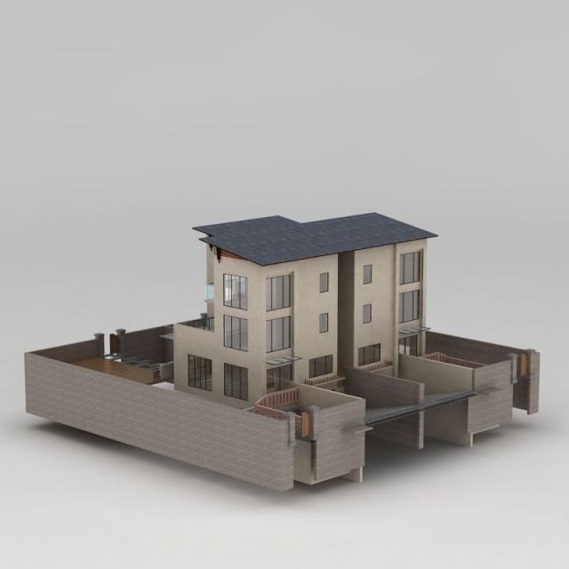 现代三层小别墅3d模型下载
