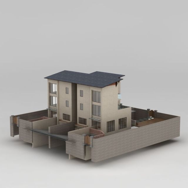 现代三层小别墅3d模型下载