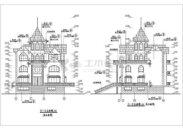 城堡式美观三层别墅详细建筑设计图