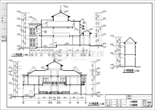 宫殿式带夹层豪华二层半别墅详细建筑设计图图片