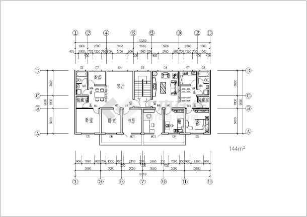 某意大利住宅楼户型标准层平面设计图
