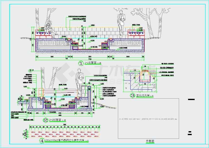 某景观休闲露天泡池建筑设计施工图_溪流水池设计图