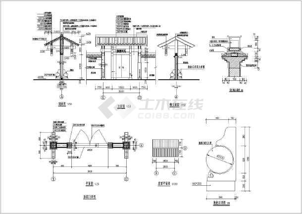 某工程古建门楼建筑cad施工