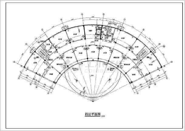 某地区扇形办公楼方案设计施工总图纸