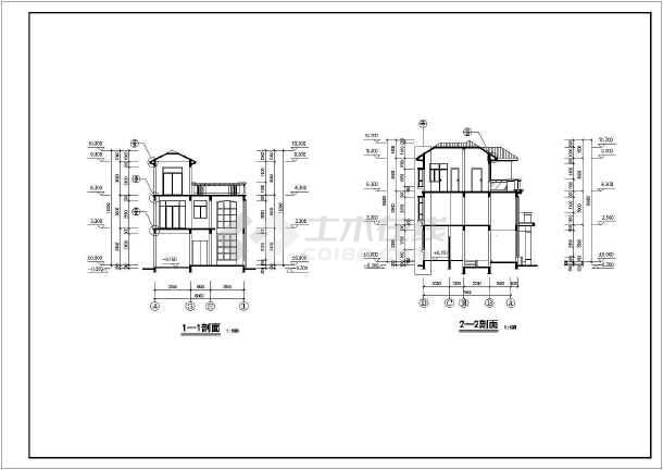 二层别墅建筑施工图平面剖面立面图图纸
