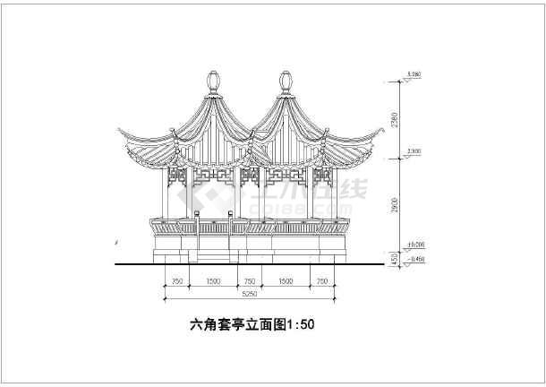 某园林六角双亭cad施工图图片2