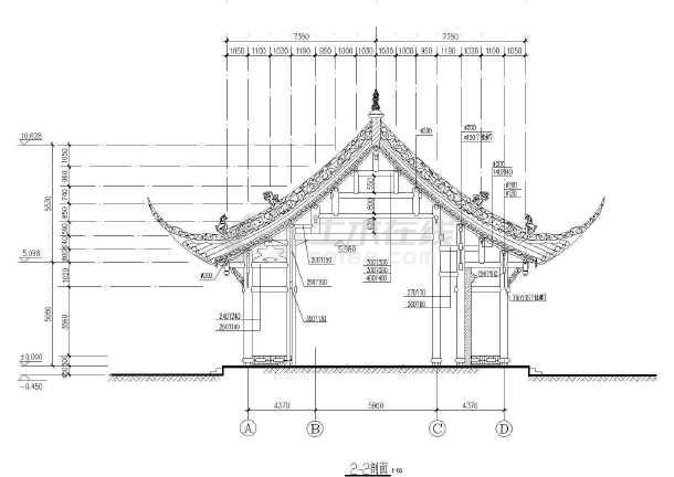 某高10610mm庙宇古建筑全套cad设计图纸