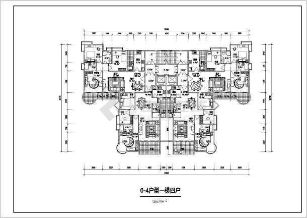 某小区多层住宅楼一梯四户户型图纸