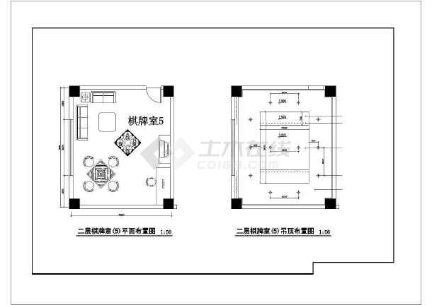 私家6间棋牌室室内装修cad平立面设计施工图