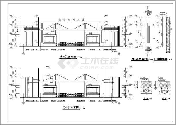 某地一所学校大门全套cad平立面施工图