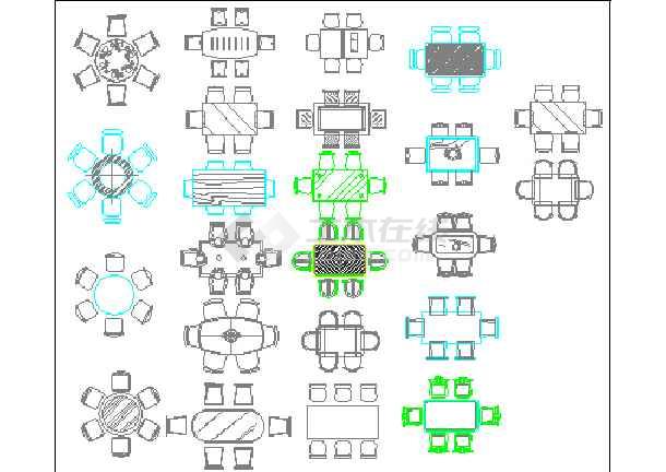 室内装修各类桌子装饰cad平立面素材详情图库