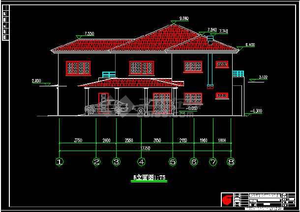 某2层坡屋顶别墅建筑施工cad图纸图片2