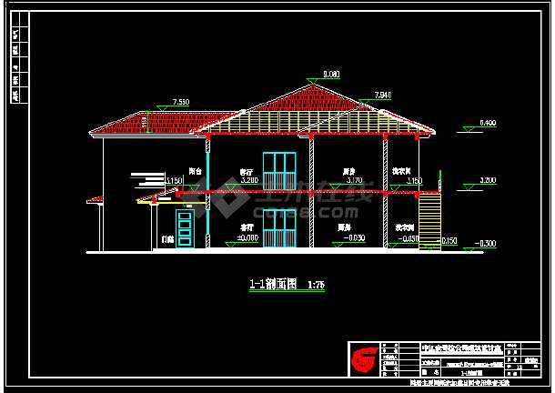 某2层坡屋顶别墅建筑施工cad图纸图片3