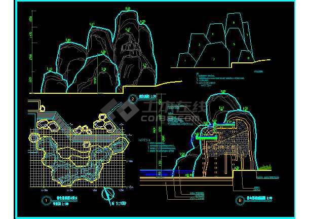 非常实用的公园假山塑石设计cad构造详图