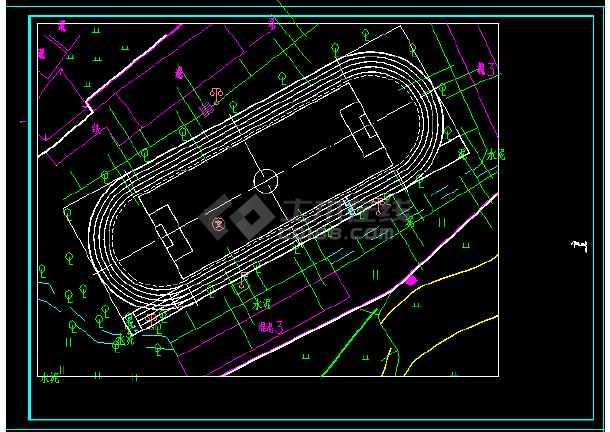 200米环形塑胶跑道及不标准足球场设计cad图设计精致
