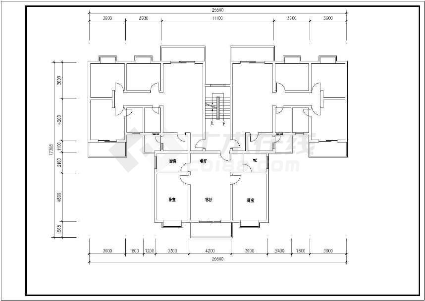 某地小型多层一梯三户办公楼建筑设计图(共6张)