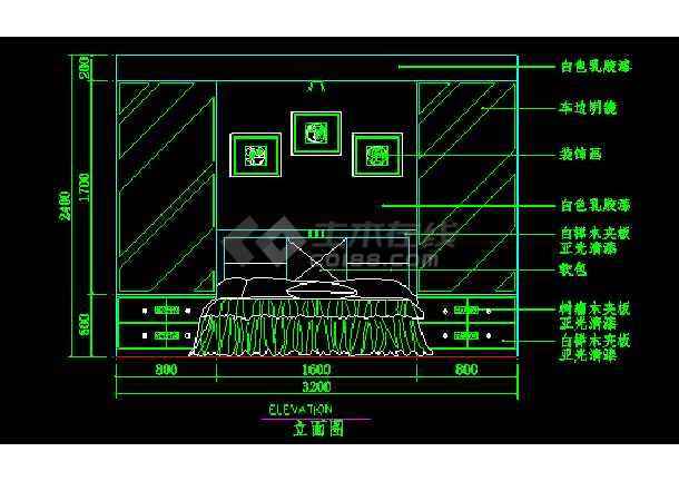 某家装卧室床背景墙装修cad设计素材图块