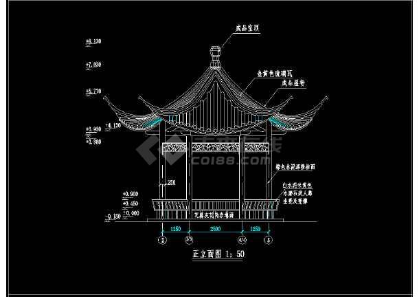 钢筋混凝土六角亭cad详细设计施工图纸