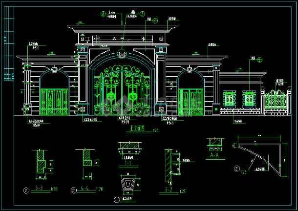 大门设计cad平面全套施工方案图含设计说明