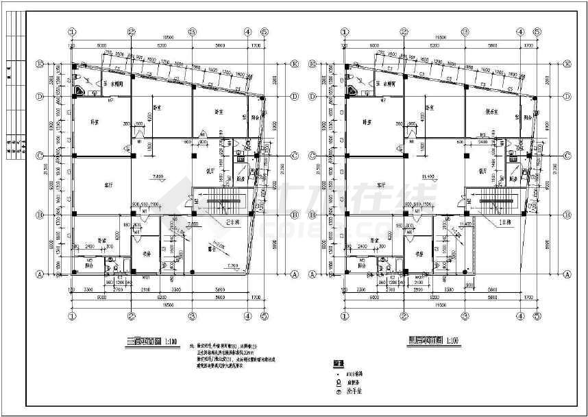 本图为某地小型住宅出租屋建筑cad施工图纸,包括内容:四层平面图,立面