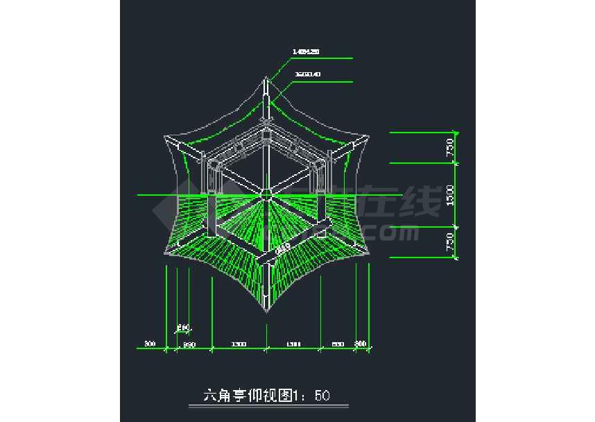 比较详细的一套小型的六角亭建筑图