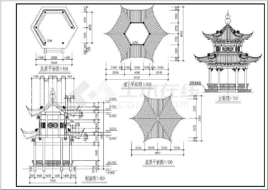 某地小型廊亭建筑图(含设计说明)_廊,亭,榭_土木在线