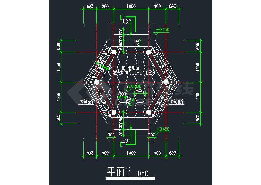 某地小型六角亭建筑施工图(标注详细)