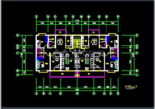 某小区住宅楼户型标准层建筑CAD设计平面图