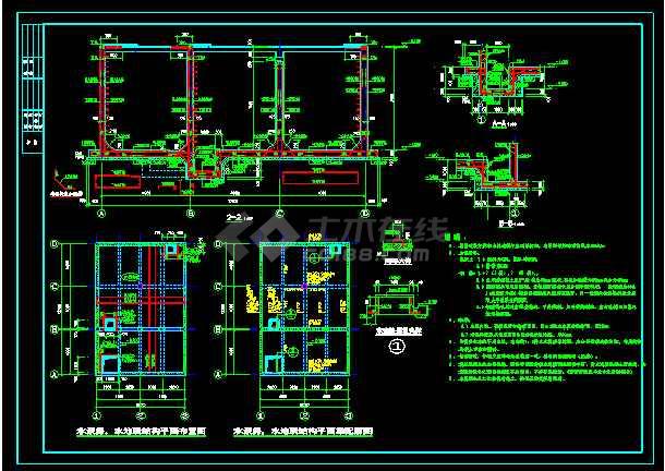 地下消防水池结构cad施工设计图