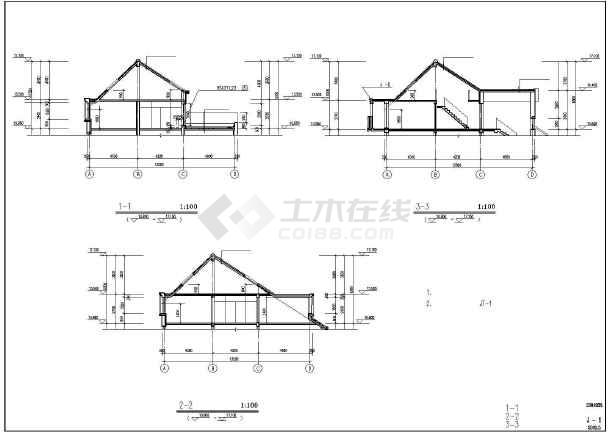 某多层坡屋顶部分建筑cad设计图纸