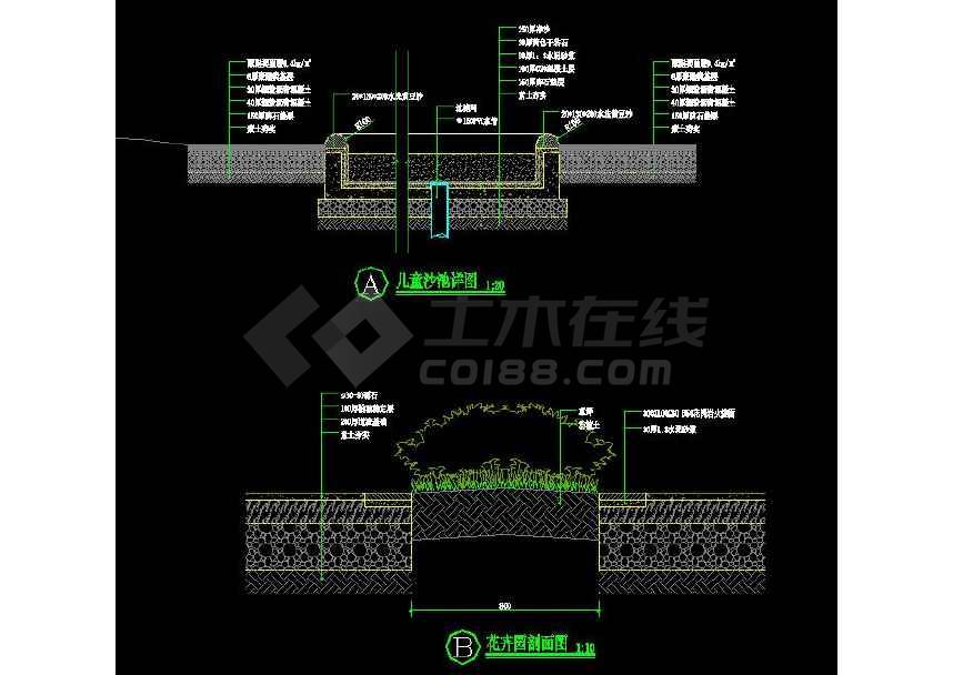 比较受欢迎的儿童沙池cad施工图