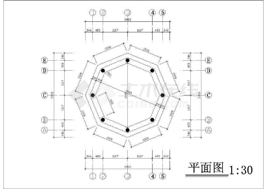 经典八角亭施工图共9张