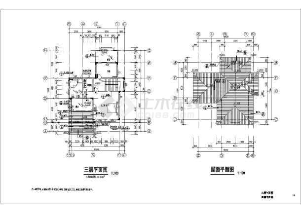 12㎡3层坡屋顶独栋小别墅建筑施工图(附结算)