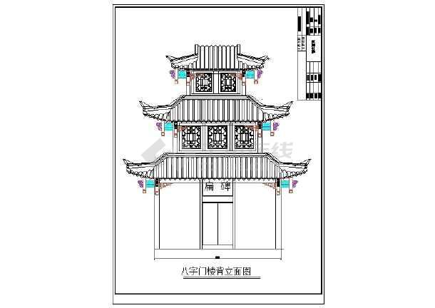 某地仿古八字门楼建筑设计方案图纸