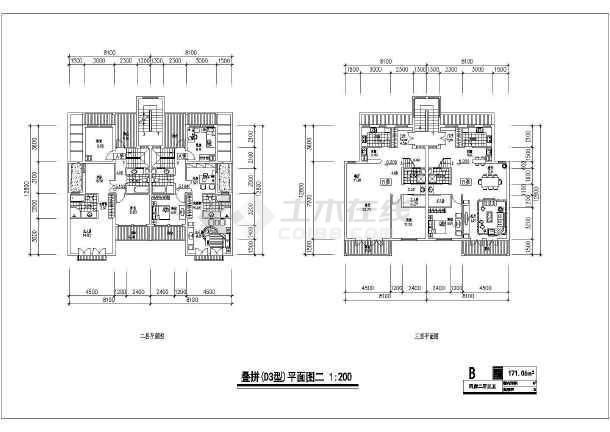 某四层叠拼别墅户型平面图(170,190平方米)