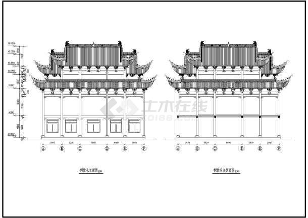 某1616平方米两层中式戏台祠堂建筑施工图高17米