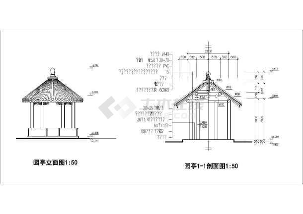 单层砖木结构古建亭子建筑方案图系列