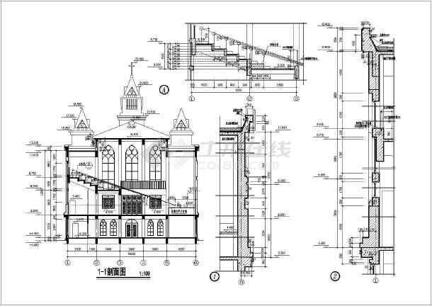 三层框架结构教堂建筑施工图(含节点详图设计)
